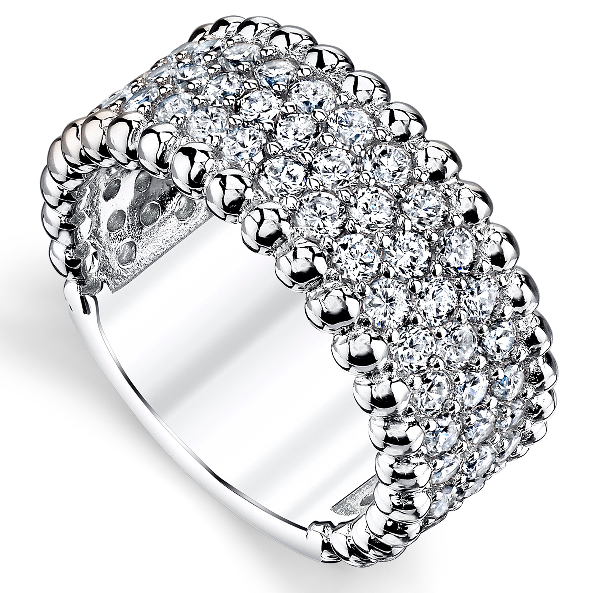 Women's Three Row Round Cut Cubic Zirconia Sterling Silver Wedding Ring 9MM