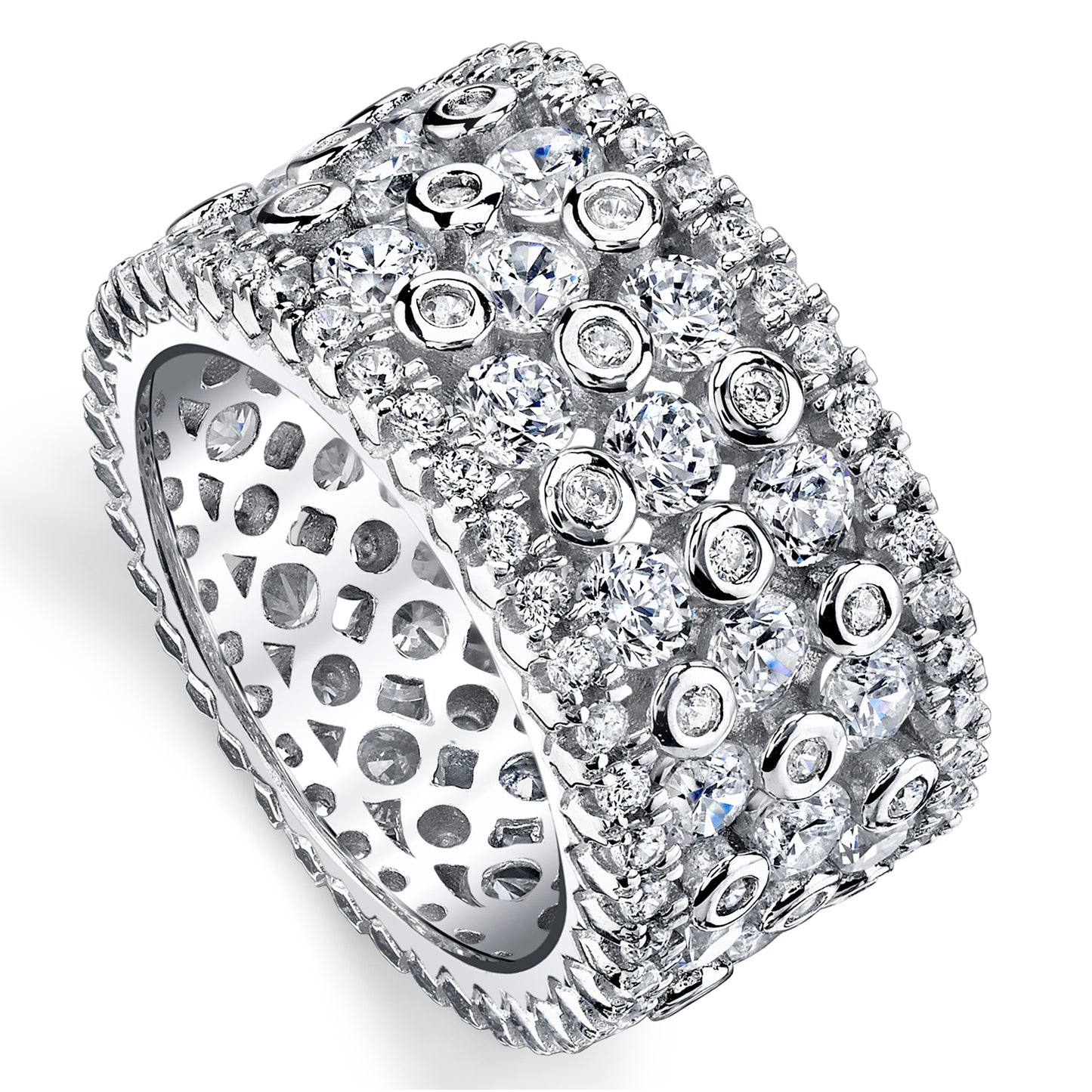 Women's Sterling Silver Wide Eternity Wedding Ring Round Cut Cubic Zirconia 11MM