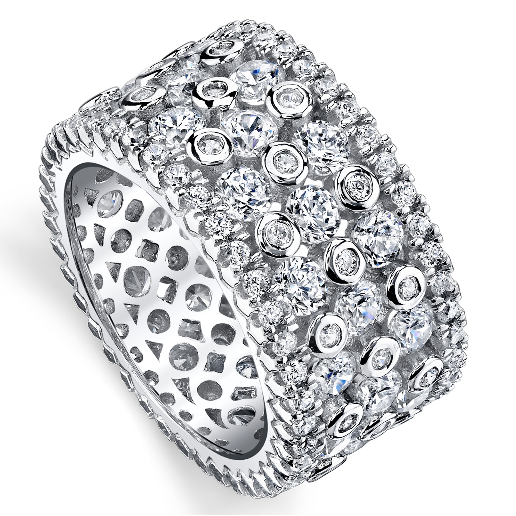 Women's Sterling Silver Wide Eternity Wedding Ring Round Cut Cubic Zirconia 11MM