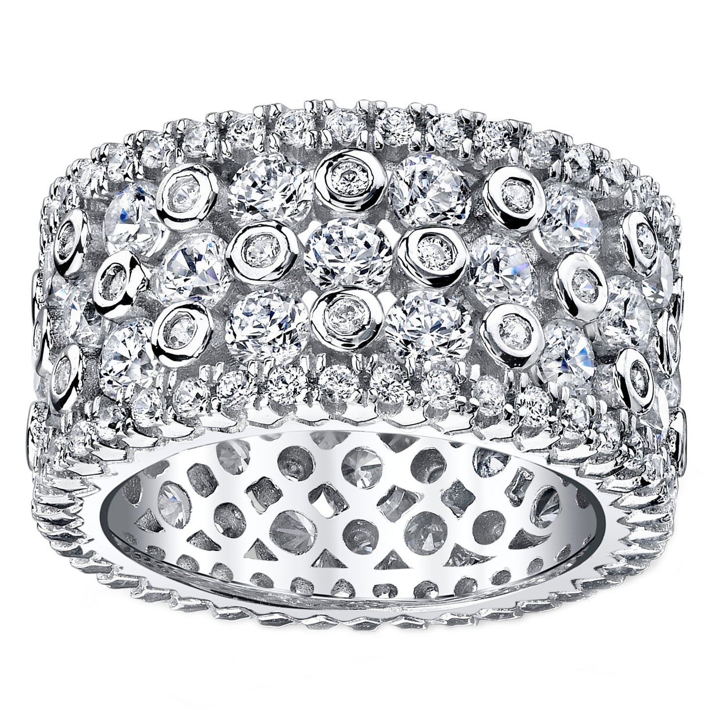 Women's Sterling Silver Wide Eternity Wedding Ring Round Cut Cubic Zirconia 11MM