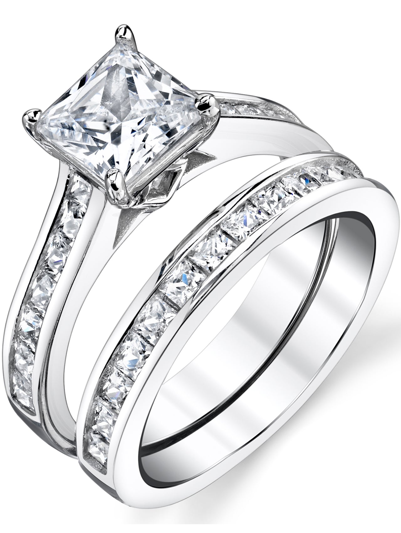 Womens 4.3 Carats Sterling Silver Bridal-Set Engagement Wedding Ring Cubic Zirconia 8MM