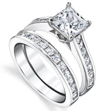 Womens 4.3 Carats Sterling Silver Bridal-Set Engagement Wedding Ring Cubic Zirconia 8MM