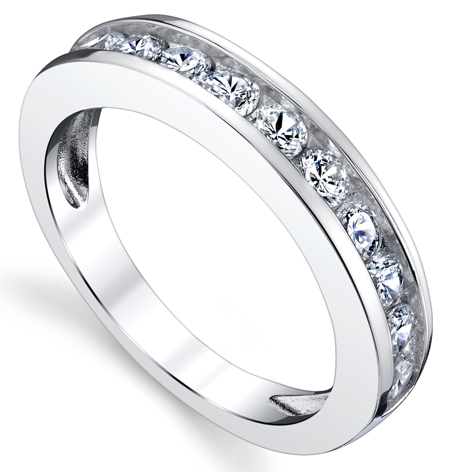 Sterling Silver Men's Wedding Band Engagement Ring With Round Cut Cubic Zirconia 4MM Sizes 7 to 13