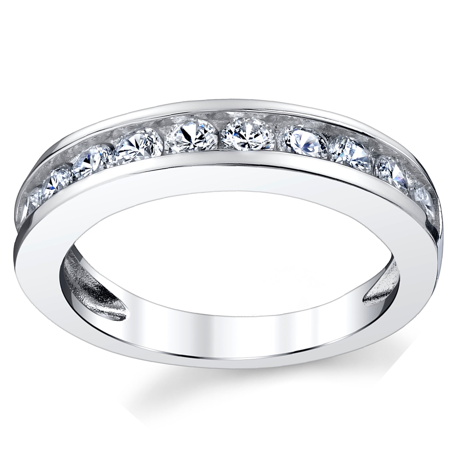 Sterling Silver Men's Wedding Band Engagement Ring With Round Cut Cubic Zirconia 4MM Sizes 7 to 13
