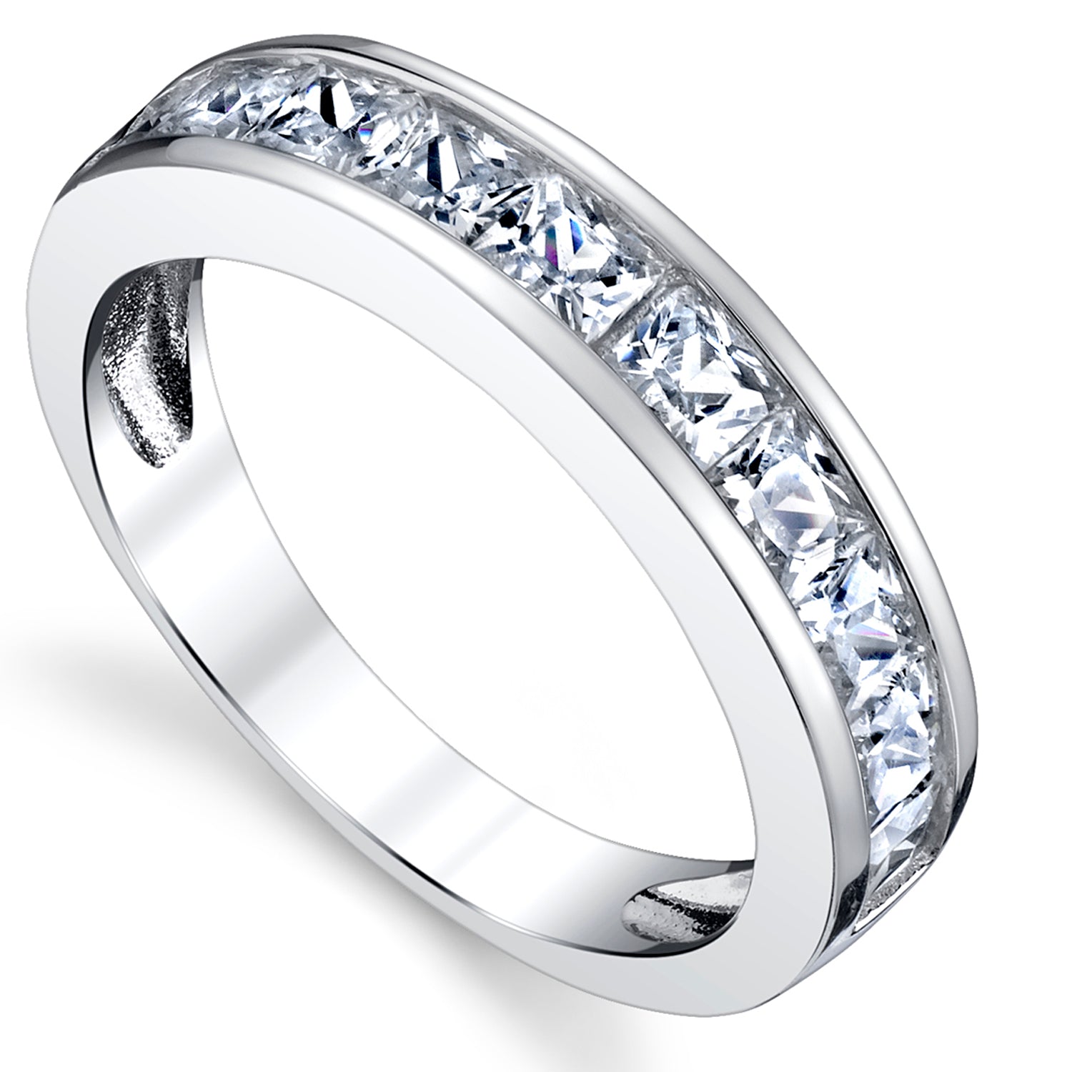 Princess Cut Men's Sterling Silver Wedding Band Engagement Ring with Cubic Zirconia 4.5MM Sizes 7 to 13