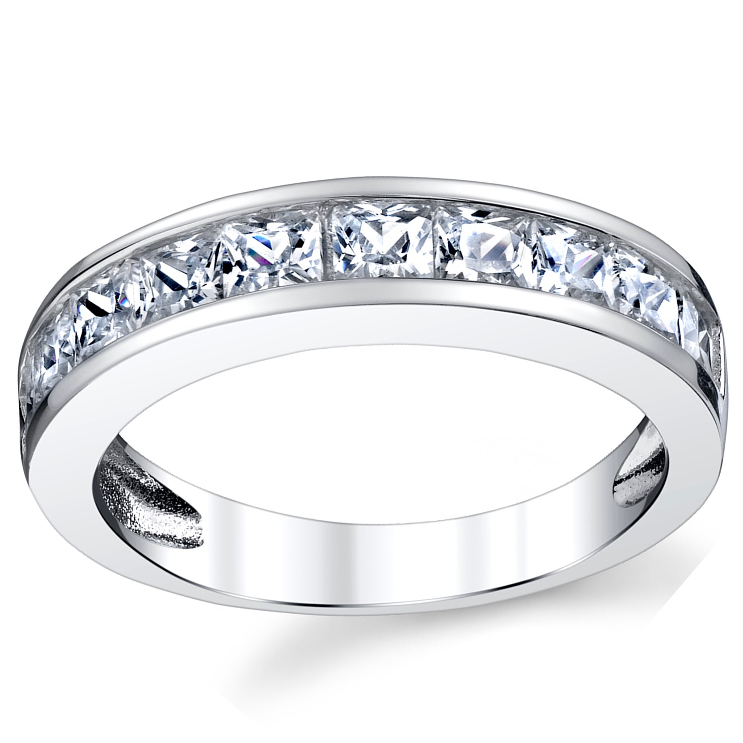 Princess Cut Men's Sterling Silver Wedding Band Engagement Ring with Cubic Zirconia 4.5MM Sizes 7 to 13