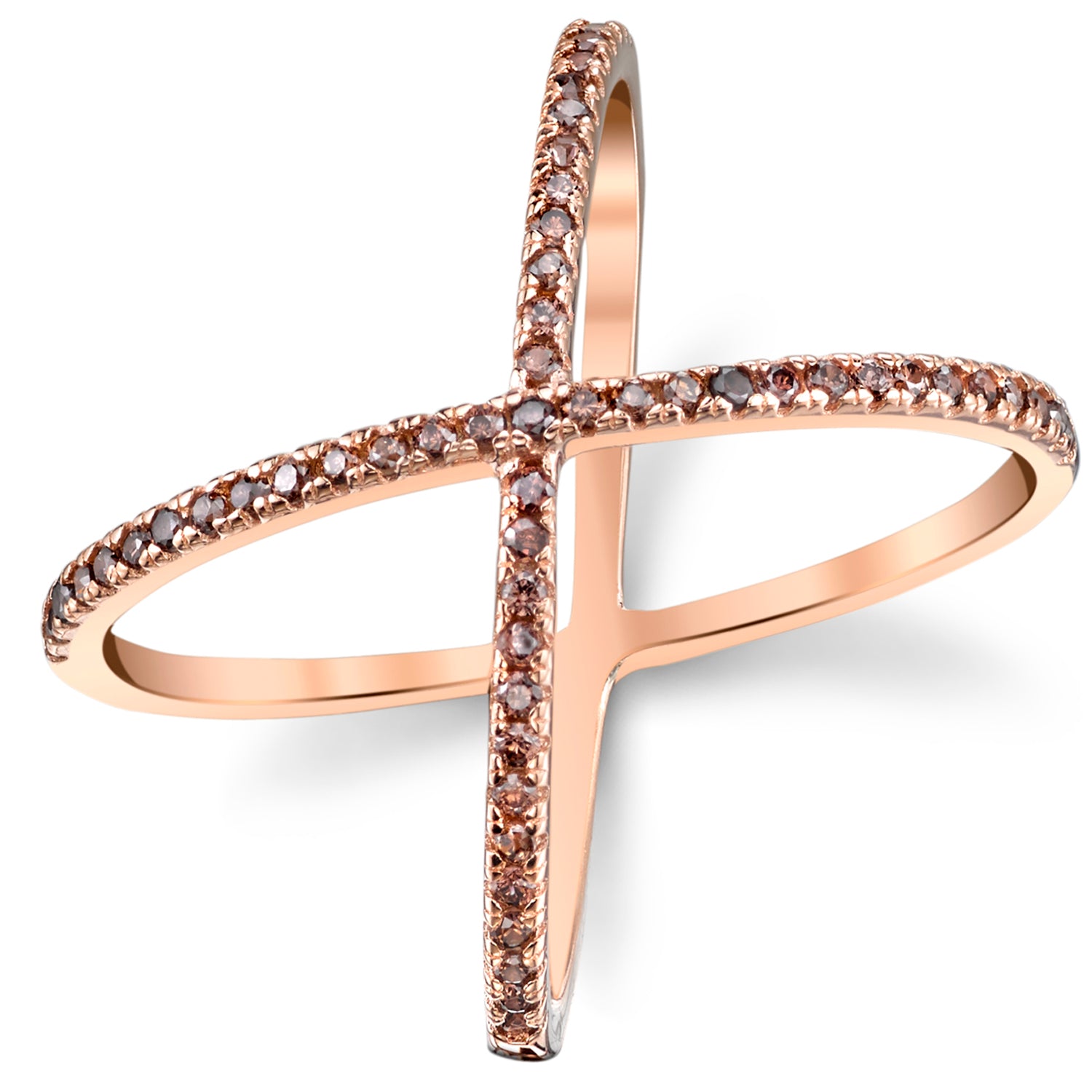Women's Rose Plated Sterling Silver .925 X Criss Cross Ring Chocolate Cubic Zirconia