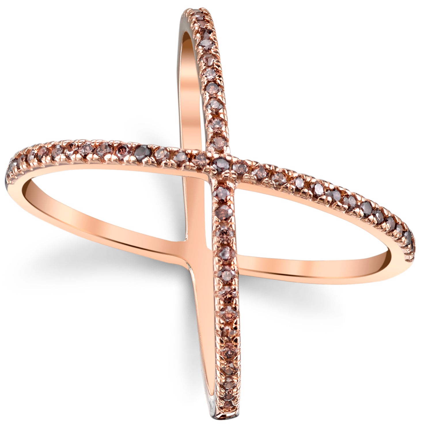 Women's Rose Plated Sterling Silver .925 X Criss Cross Ring Chocolate Cubic Zirconia