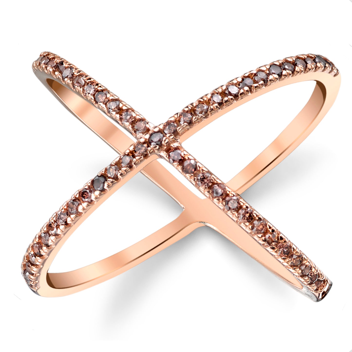 Women's Rose Plated Sterling Silver .925 X Criss Cross Ring Chocolate Cubic Zirconia