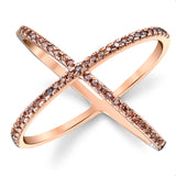 Women's Rose Plated Sterling Silver .925 X Criss Cross Ring Chocolate Cubic Zirconia