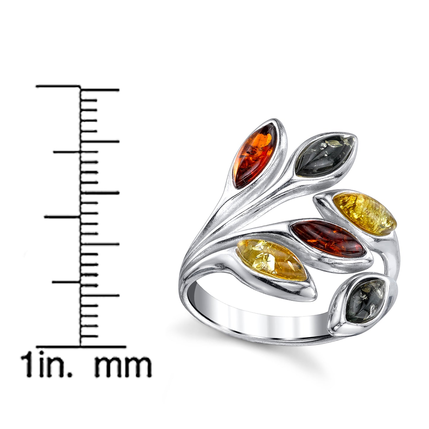 Women's Sterling Silver Baltic AmberLeaf Ring Cherry Honey Cognac Olive Colors 5-9