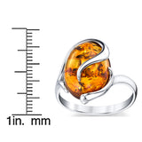 Women's Sterling Silver Baltic Amber Swirl Design Engagement Ring Cognac Stone