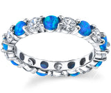 Women's Sterling Silver 925 Blue Fire Created Opal Cubic Zirconia Eternity Ring Wedding 3.5MM