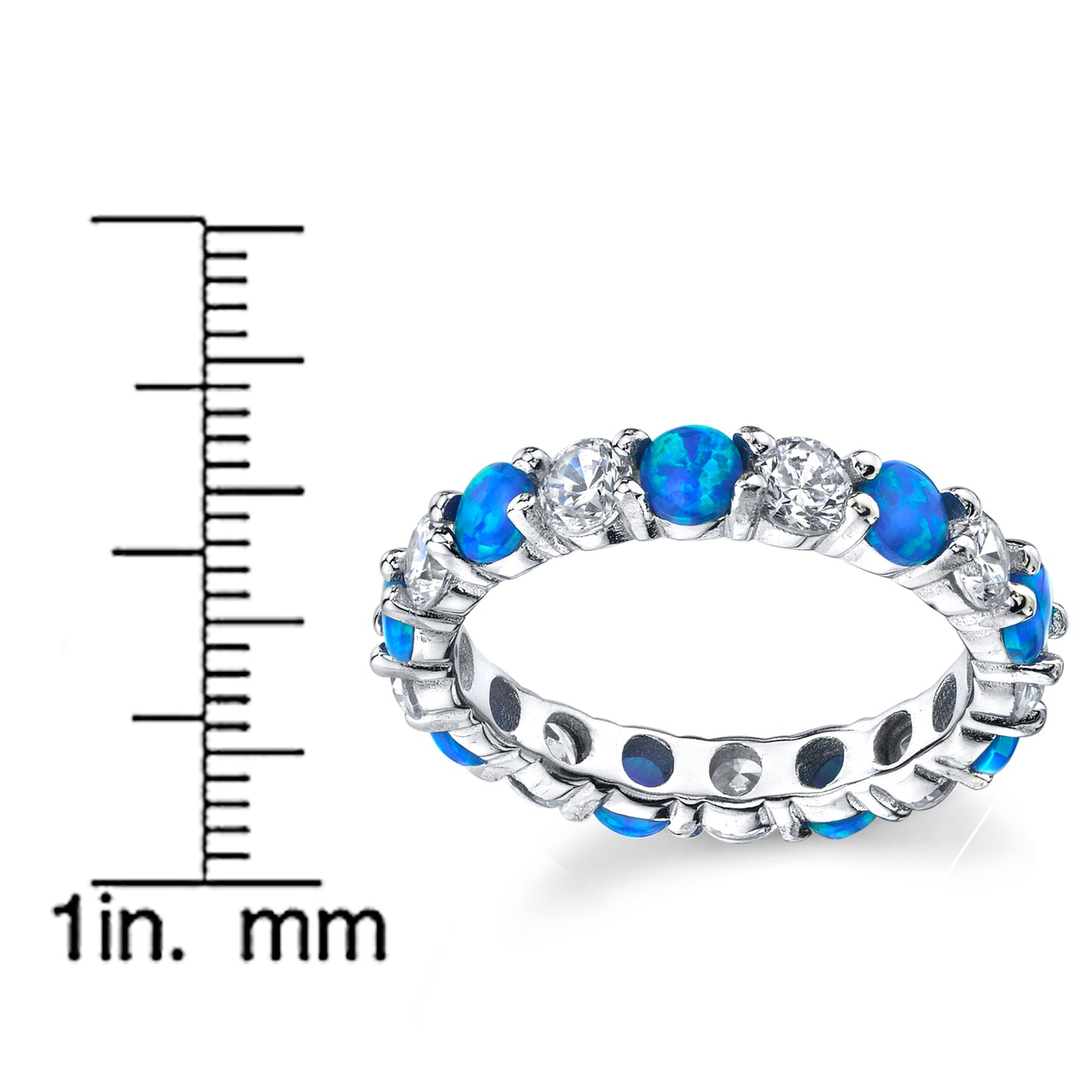 Women's Sterling Silver 925 Blue Fire Created Opal Cubic Zirconia Eternity Ring Wedding 3.5MM