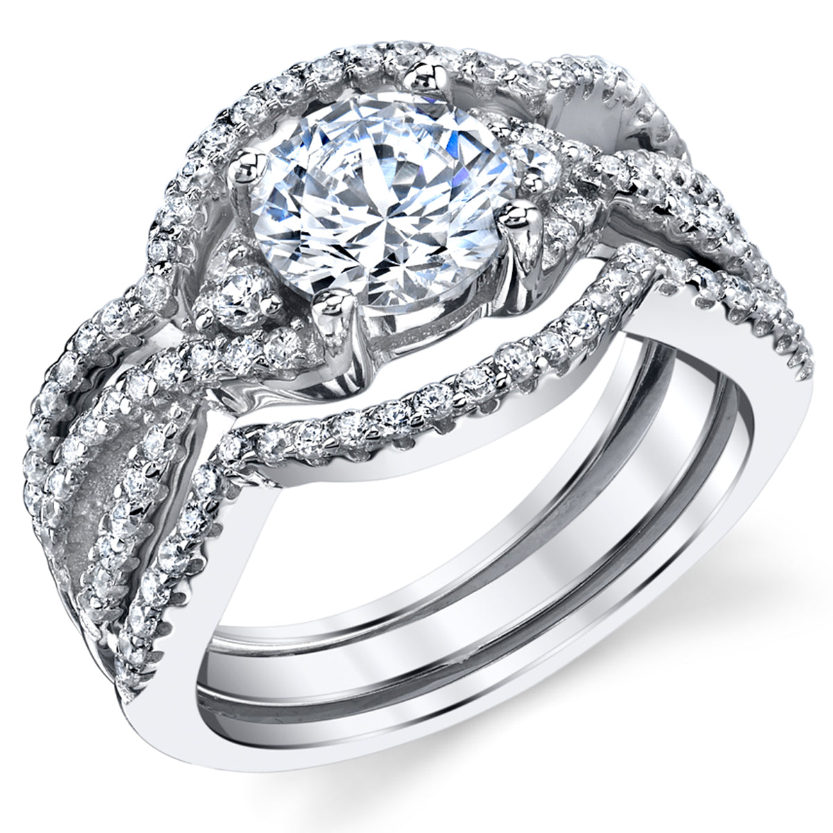 Women's 1.25Ct 3Pc Sterling Silver Engagement Bridal Set  Round Cubic Zirconia