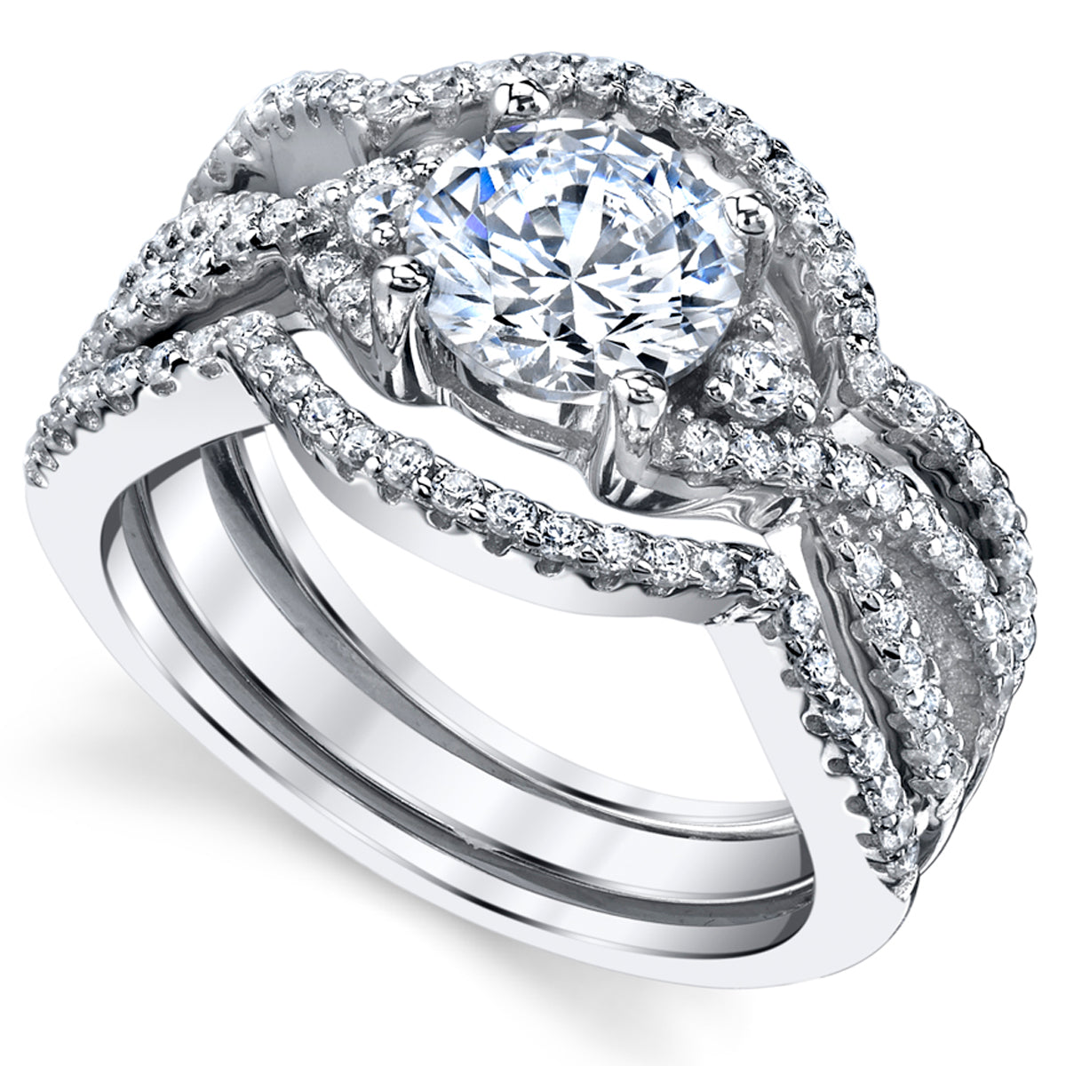 Women's 1.25Ct 3Pc Sterling Silver Engagement Bridal Set  Round Cubic Zirconia