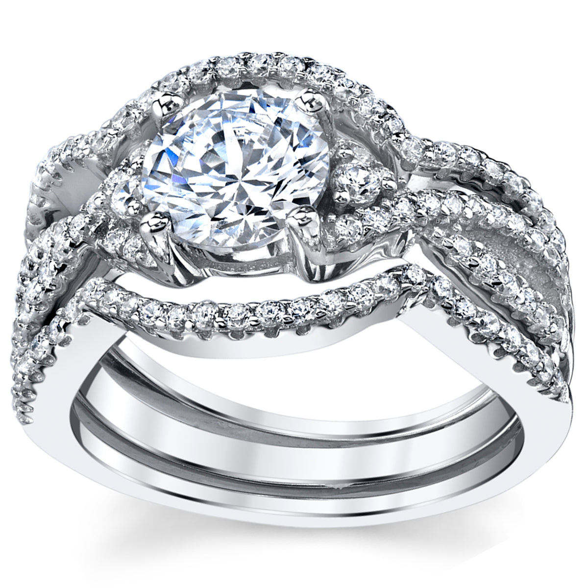 Women's 1.25Ct 3Pc Sterling Silver Engagement Bridal Set  Round Cubic Zirconia