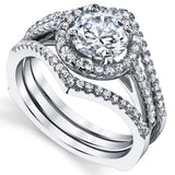 Women's 2Pc Sterling Silver Engagement Ring Bridal Set 1Ct Round Cubic Zirconia