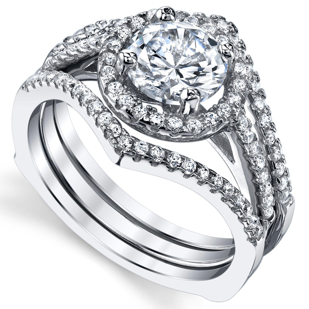 Women's 2Pc Sterling Silver Engagement Ring Bridal Set 1Ct Round Cubic Zirconia