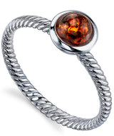 Women's Sterling Silver Baltic Amber Ring Cognac Cabochon Twisted Design 5-9
