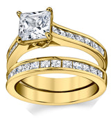 Women's Gold Tone Over Solid Sterling Silver Princess Cut Bridal Set Engagement Wedding Ring Bands Cubic Zirconia