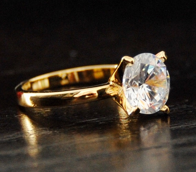 Women's Gold Tone Over Sterling Silver 925 2 Carat Round Brilliant Cubic Zirconia Wedding Engagement Ring