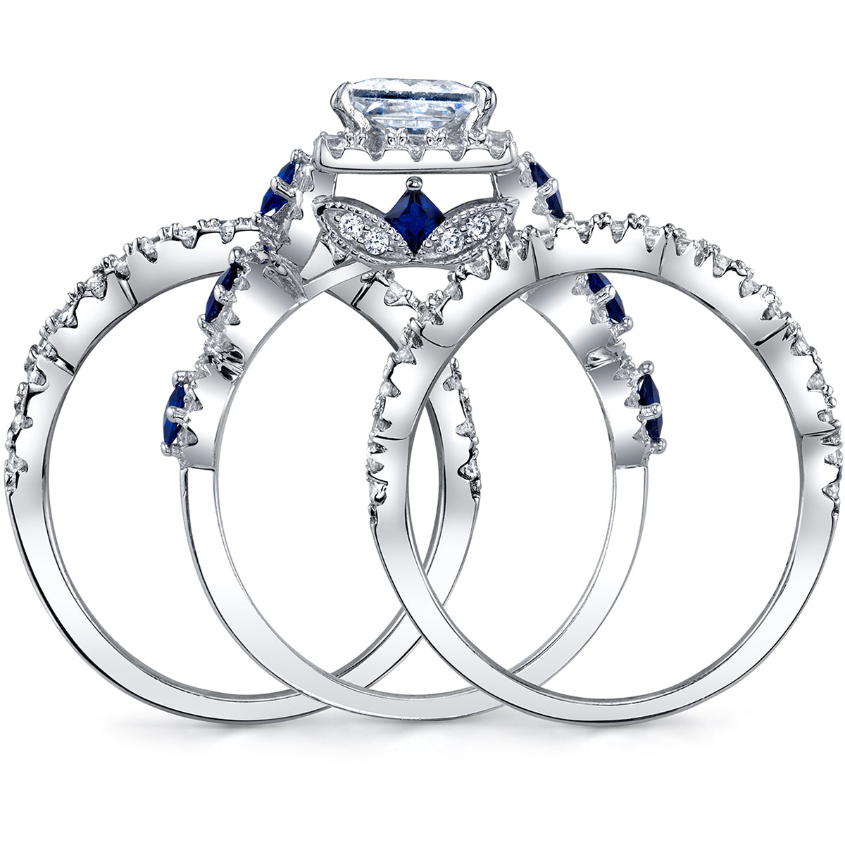 Women's Sterling Silver 925 Engagement Wedding Rings Bridal Set 3pcs Princess Cubic Zirconia 5