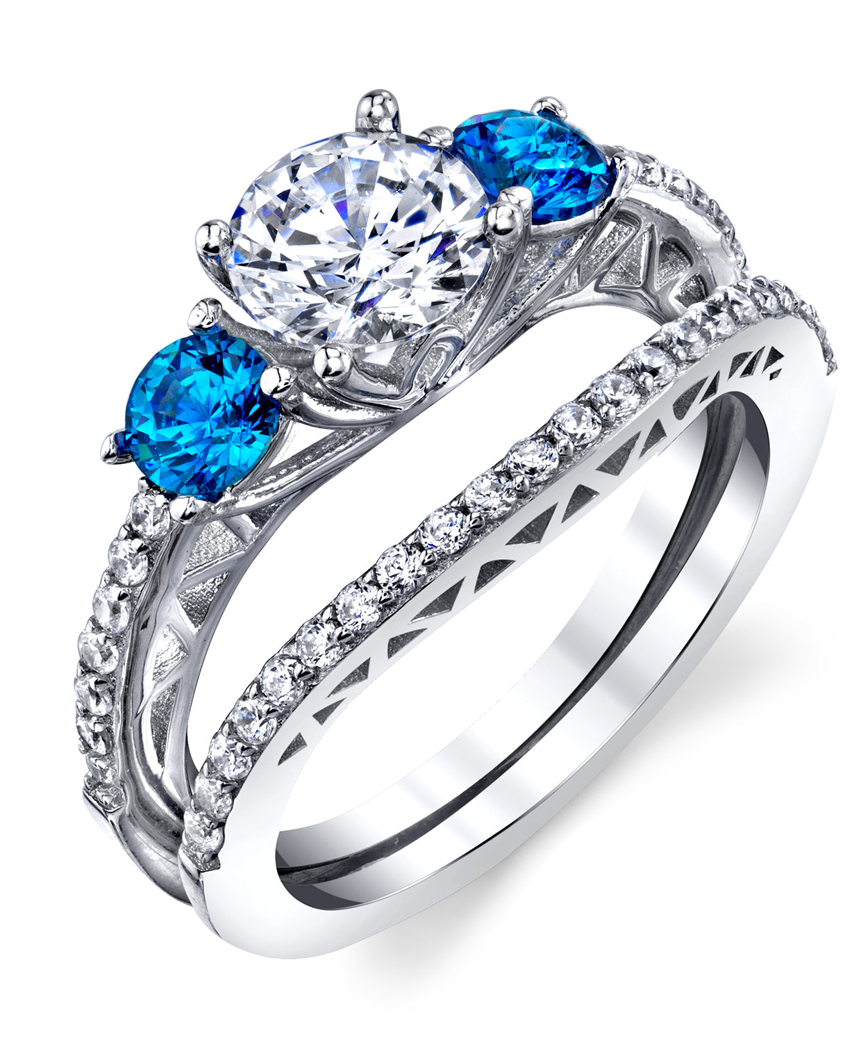 Women's Sterling Silver 925 Engagement Rings Wedding Bridal Set Cubic Zirconia 2pcs