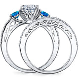 Women's Sterling Silver 925 Engagement Rings Wedding Bridal Set Cubic Zirconia 2pcs