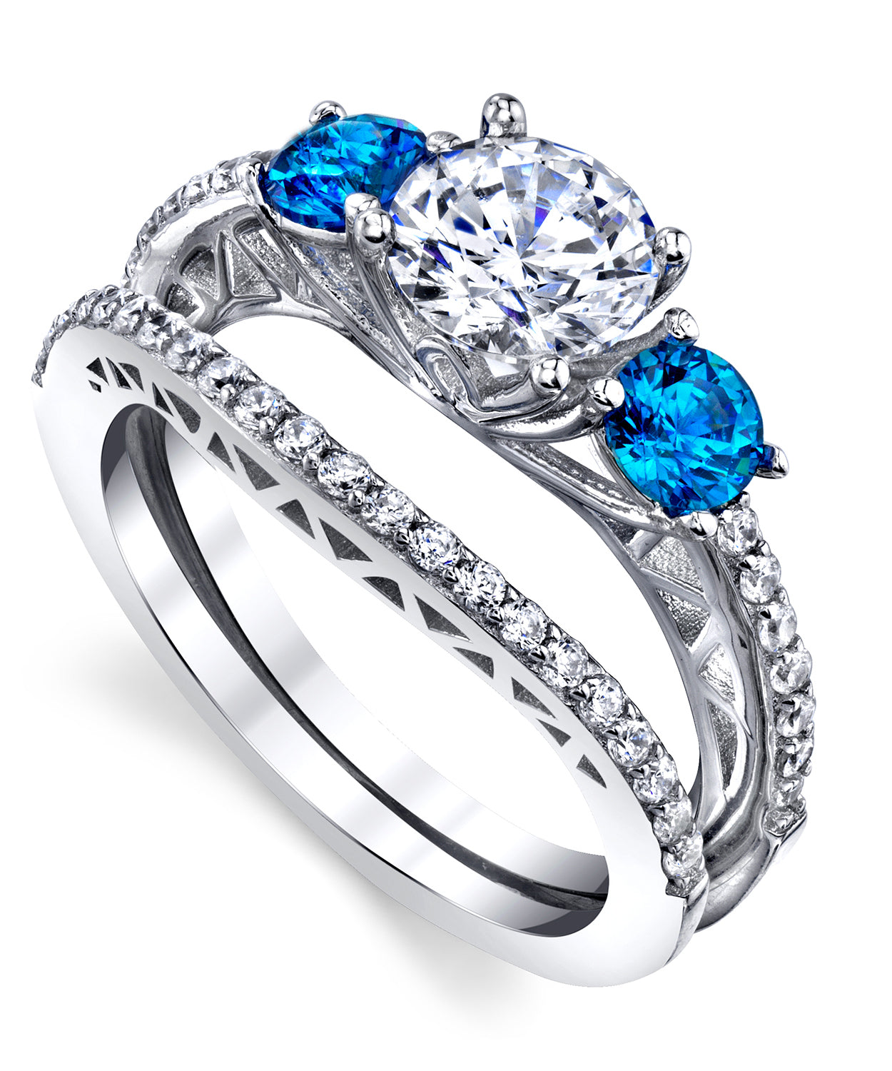 Women's Sterling Silver 925 Engagement Rings Wedding Bridal Set Cubic Zirconia 2pcs