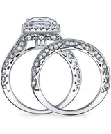 Women's Sterling Silver 925 Engagement Rings Wedding Bridal Set Princess-cut Cubic Zirconia 2pcs