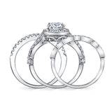 Women's Sterling Silver 925 Vintage Engagement Rings Wedding Bridal Set Round-cut Cubic Zirconia 3pcs