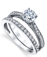 Women's Cubic Zirconia Wedding Engagement Anniversary Solitaire Ring Bridal Sets 925 Sterling Silver