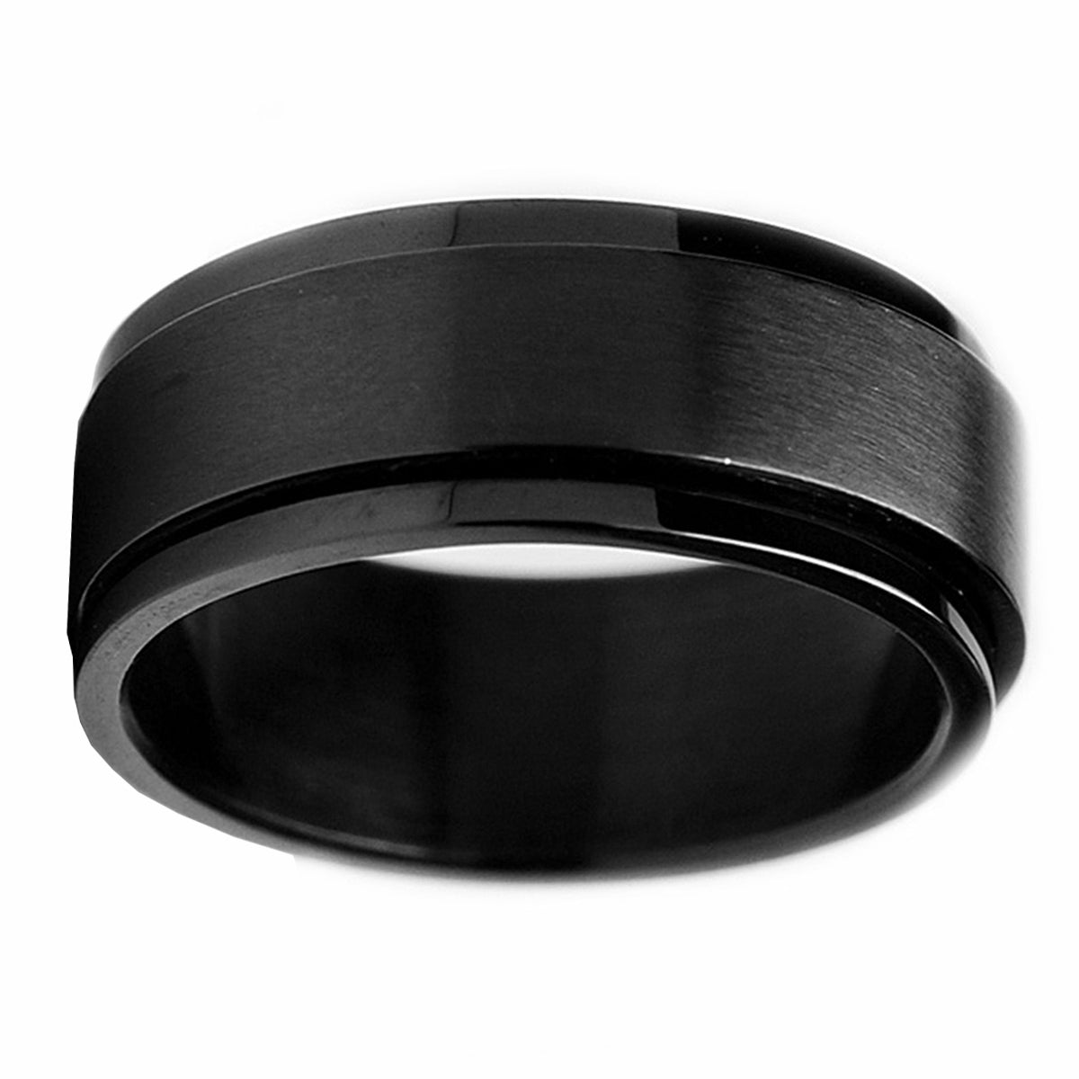 Men's Black Stainless Steel Spinner Ring Band 8MM Sizes 6 to 15