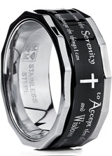 Men's Black Stainless Steel Religious Cross Serenity Prayer Spinner Ring 9MM