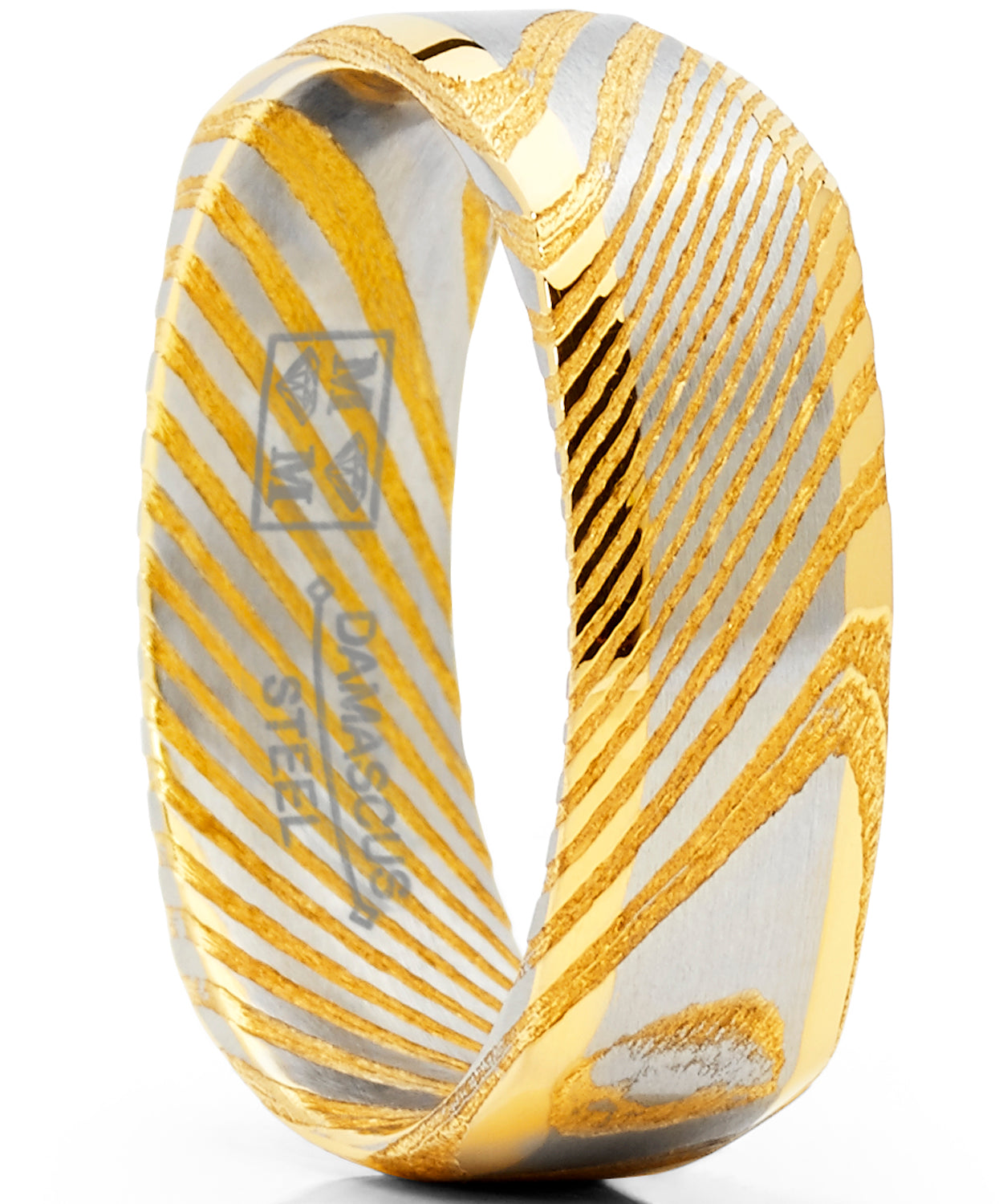 Men's Women's REAL Forged Damascus Steel Ring, Square Gold Tone Comfort Fit Band 6mm