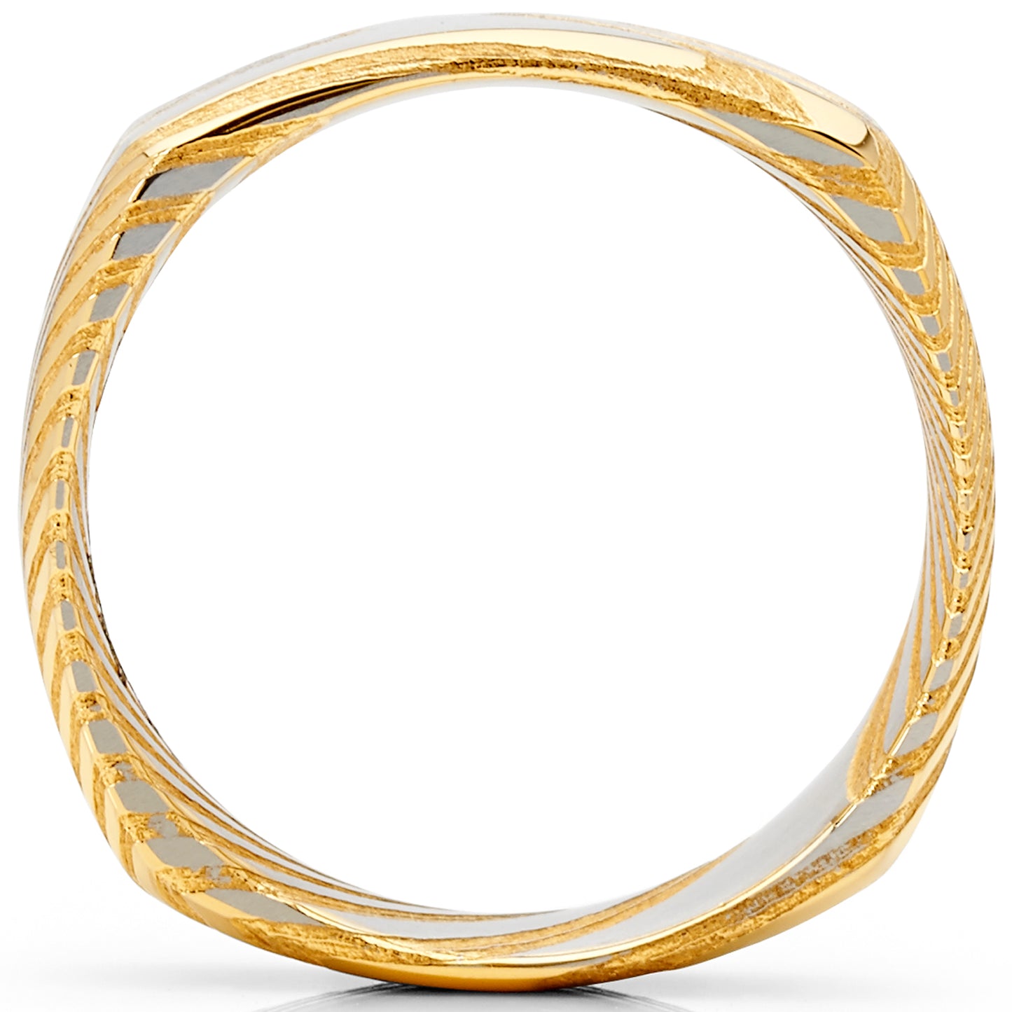 Men's Women's REAL Forged Damascus Steel Ring, Square Gold Tone Comfort Fit Band 6mm