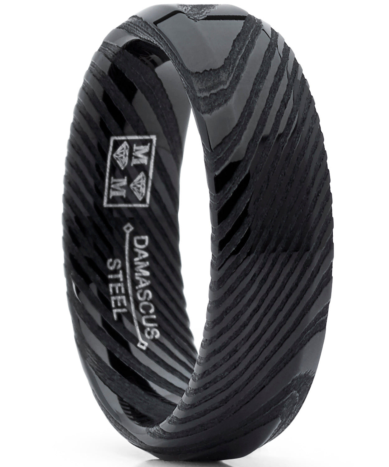 Men's REAL Forged Damascus Steel Ring, Black Comfort Fit Band 6mm