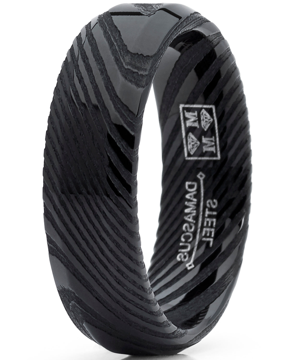 Men's REAL Forged Damascus Steel Ring, Black Comfort Fit Band 6mm