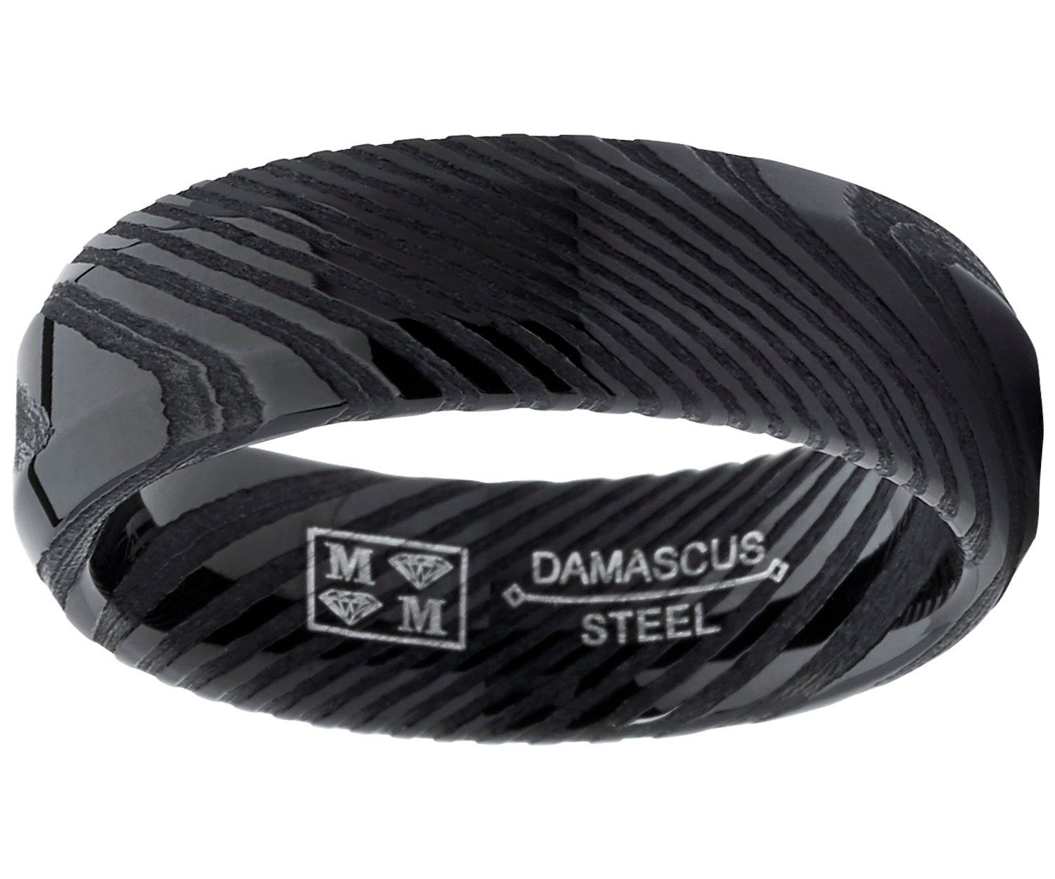 Men's REAL Forged Damascus Steel Ring, Black Comfort Fit Band 6mm