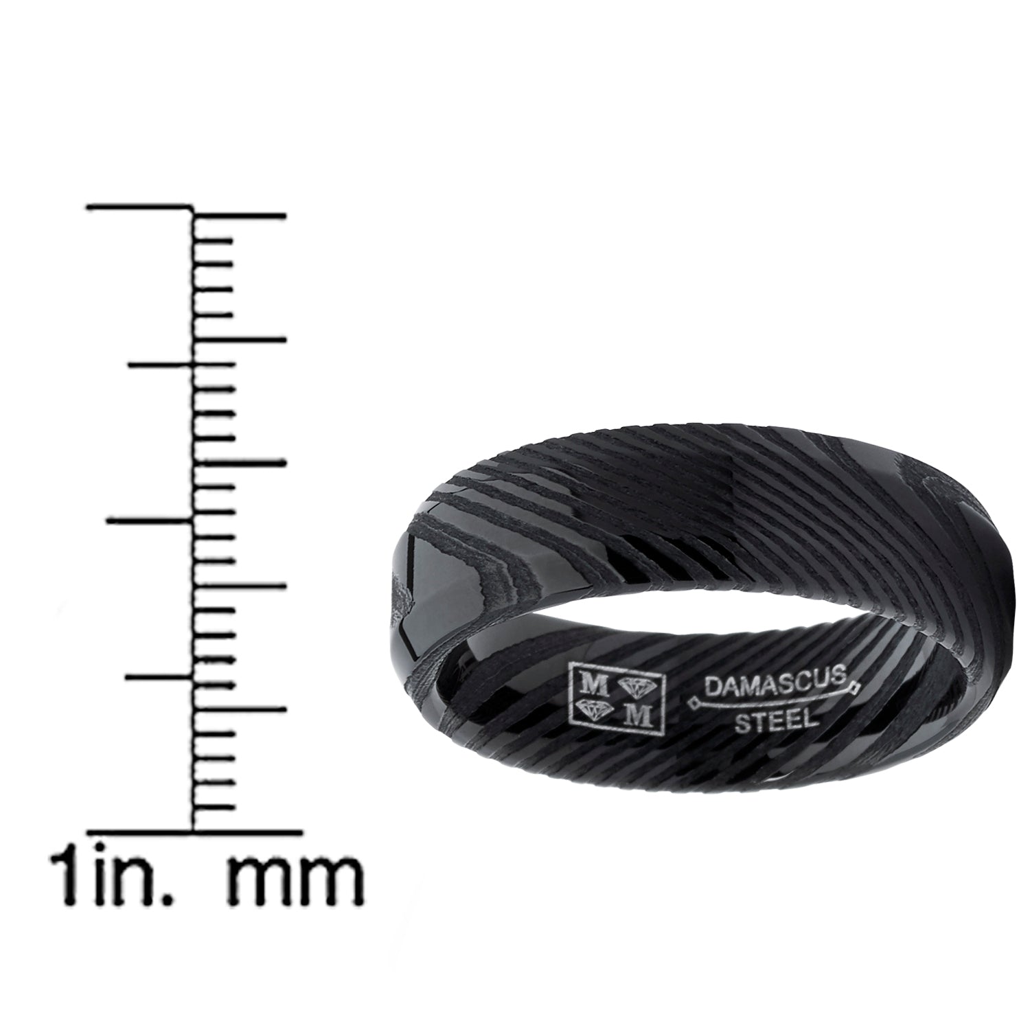 Men's REAL Forged Damascus Steel Ring, Black Comfort Fit Band 6mm