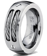 8MM Men's Titanium Ring Wedding Band with Stainless Steel Cables and Screw Design Sizes 7 to 13