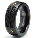 8MM Black Titanium Ring Wedding Band with Black Cubic Zirconia and Black Twisted Stainless Steel Cables Sizes 7 to 13