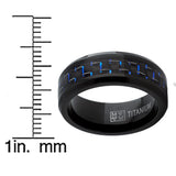 Men's Black Titanium Wedding Band Ring with Black and Blue Carbon Fiber inlay, Comfort fit 8mm, Sizes 6 to 15