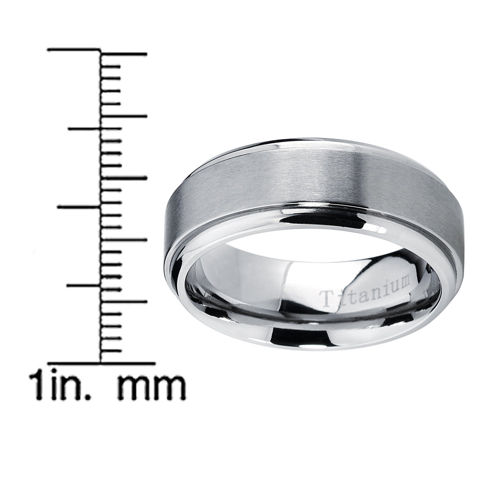 8MM High Polish, Matte Finish Men's Titanium Ring Wedding Band Sizes 7 to 15