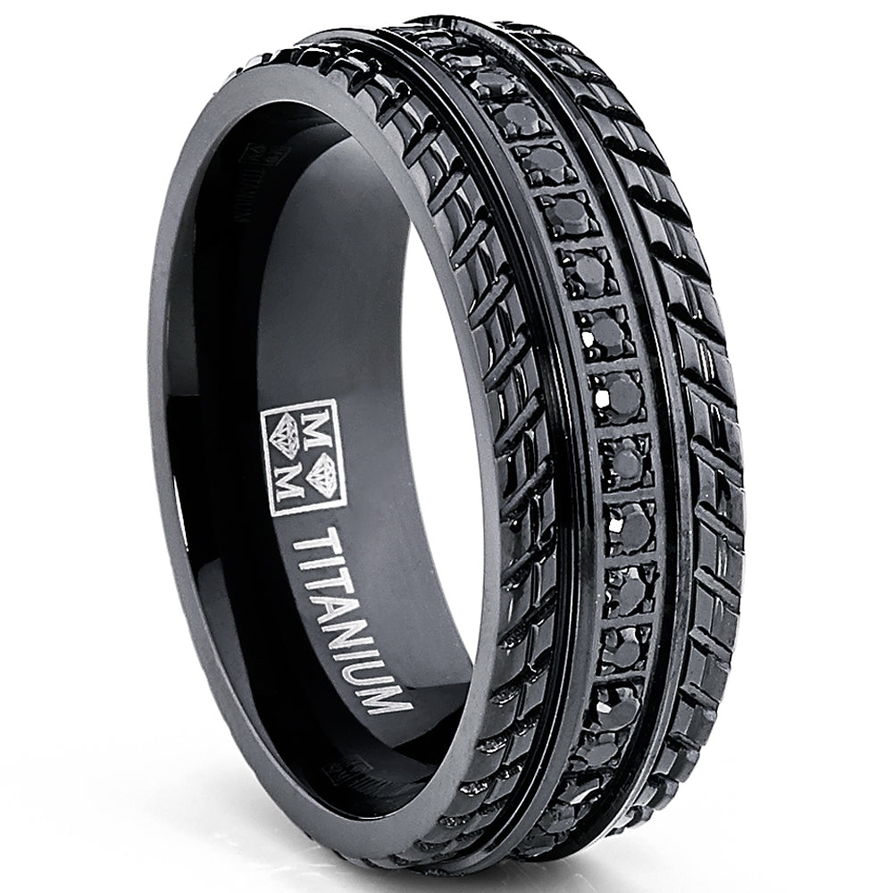 Men's Black Titanium Pave Set Wedding Band, Engagement Eternity ring, Chevron design, BK Cubic Zirconia
