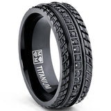 Men's Black Titanium Pave Set Wedding Band, Engagement Eternity ring, Chevron design, BK Cubic Zirconia