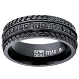 Men's Black Titanium Pave Set Wedding Band, Engagement Eternity ring, Chevron design, BK Cubic Zirconia