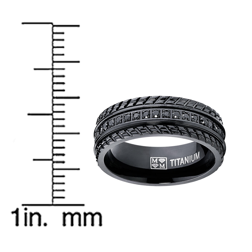 Men's Black Titanium Pave Set Wedding Band, Engagement Eternity ring, Chevron design, BK Cubic Zirconia
