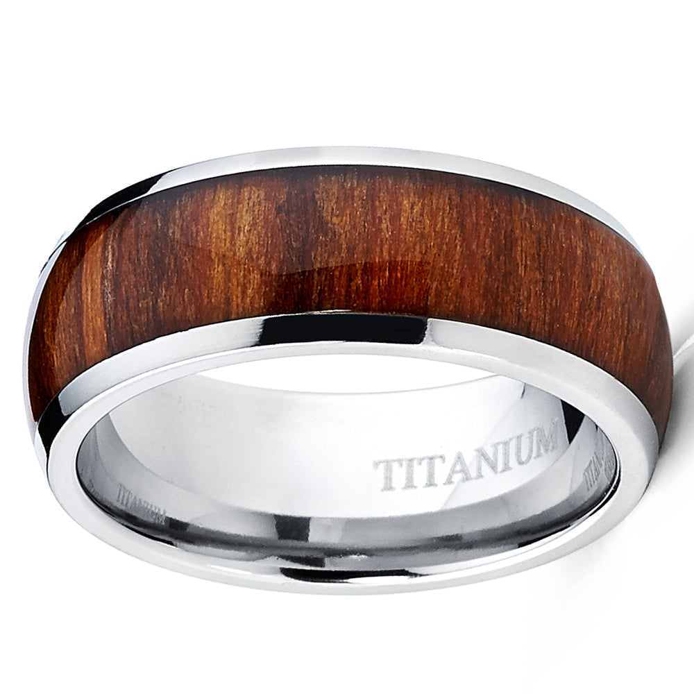 Men's Titanium Ring Wedding Band Engagement Ring Real Wood Inlay 8MM Comfort Fit